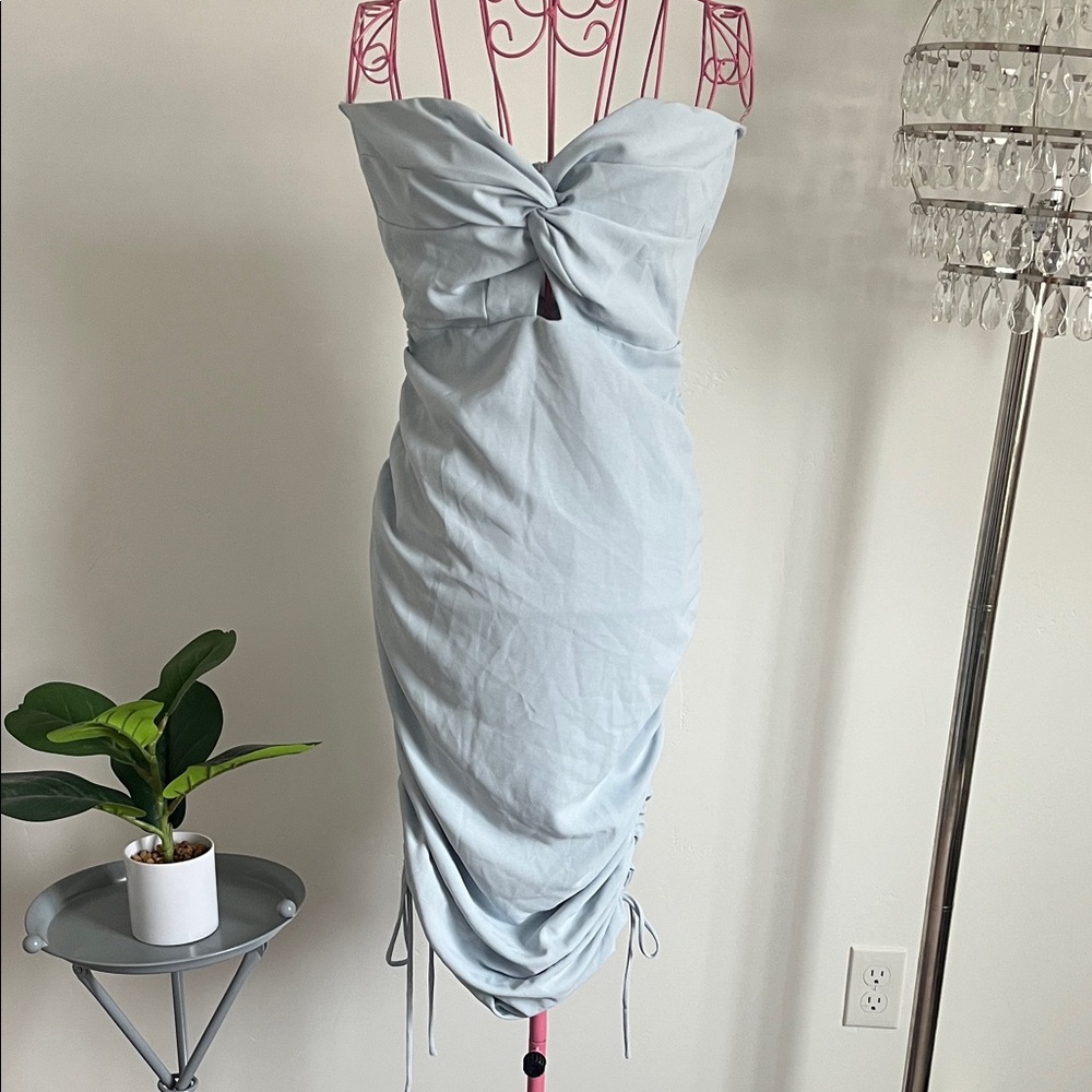 Elegant Light Blue Ruched Dress